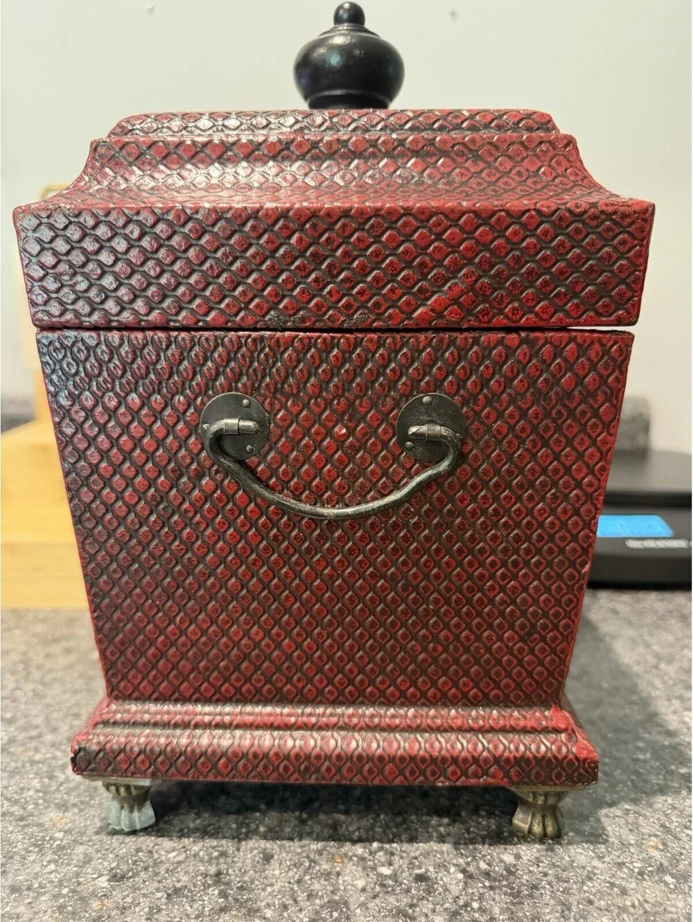 Home Interiors Red Quartz Clock Storage Box  Compartment Trinket Chest